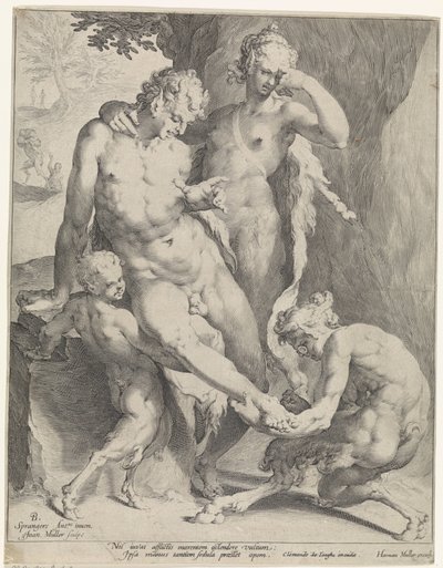 Oreaden entfernen einen Dorn aus dem Fuß eines Satyrs von Jan Harmensz. Muller
