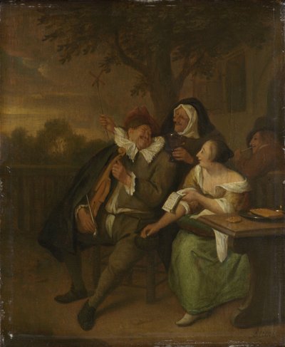 Mann mit Geige in schlechter Gesellschaft von Jan Havicksz. Steen (copy after)