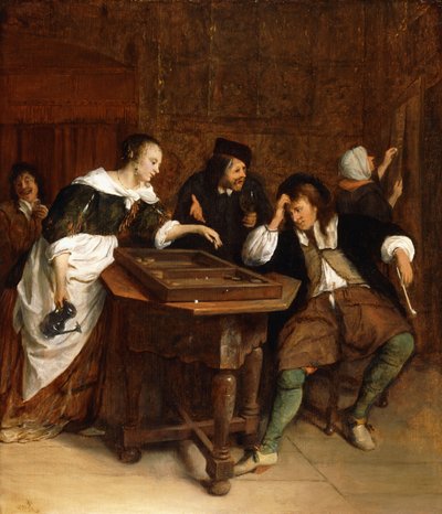 Vornehme Leute spielen Backgammon in einem Innenraum von Jan Havicksz. Steen
