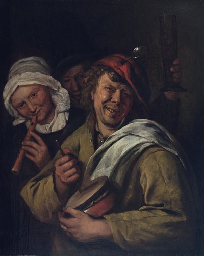 Der Rommelpot: Innenraum mit drei Figuren von Jan Havicksz. Steen
