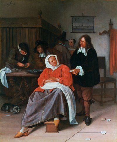 Ein Mann bietet einer Frau eine Auster an, um 1660-1665 von Jan Havickszoon Steen