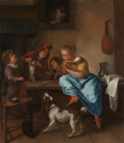 Kinder lehren eine Katze tanzen, bekannt als "Die Tanzstunde", 1660-79 von Jan Havickszoon Steen