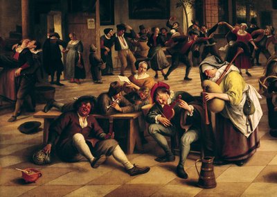 Fest in einem Gasthaus (Detail) von Jan Havickszoon Steen