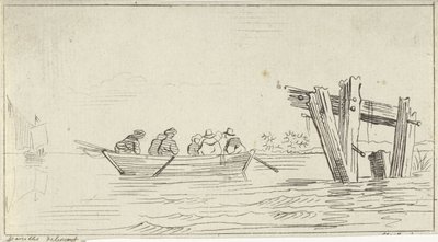 Ruderboot mit Figuren auf einem Fluss von Jan Izaak van Mansvelt