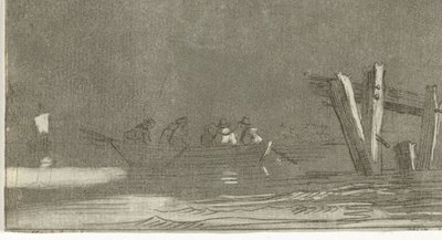 Ruderboot mit Figuren auf einem Fluss von Jan Izaak van Mansvelt