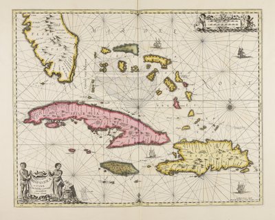 Genaue Darstellung der Inseln Hispaniola und Kuba mit umliegenden Inseln von Jan Janssonius