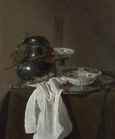 Stillleben mit einem Zinnkrug und zwei Ming-Schalen, 1651 von Jan Jansz. Treck