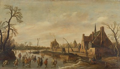 Gefrorene Flusslandschaft mit Schlittschuhläufern von Jan Josephsz van Goyen