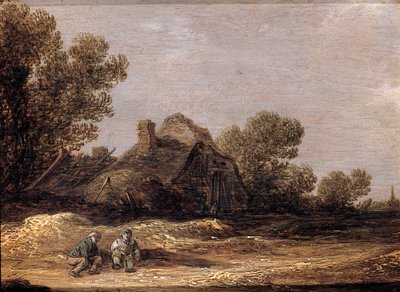 Bauern ruhen sich auf einem Weg bei einem Bauernhof aus - ein Fragment von Jan Josephsz van Goyen