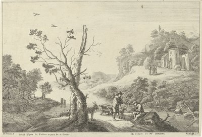 Landschaft mit einem Flötenspieler und einem Hirten von Jan Lauwryn Krafft (I)