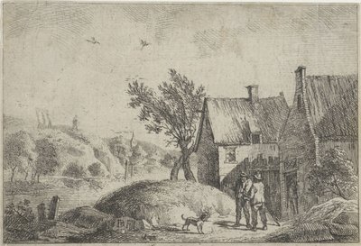 Zwei Männer mit einem Hund in einer Landschaft von Jan Lauwryn Krafft (I)