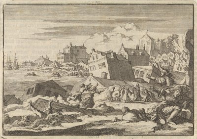 Erdbeben in Jamaika, bei dem die Stadt Port Royal zerstört wird, 1692 von Jan Luyken