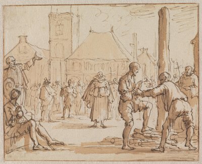 Pieter Bekjen besteigt den Scheiterhaufen in Amsterdam im Jahr 1569 von Jan Luyken