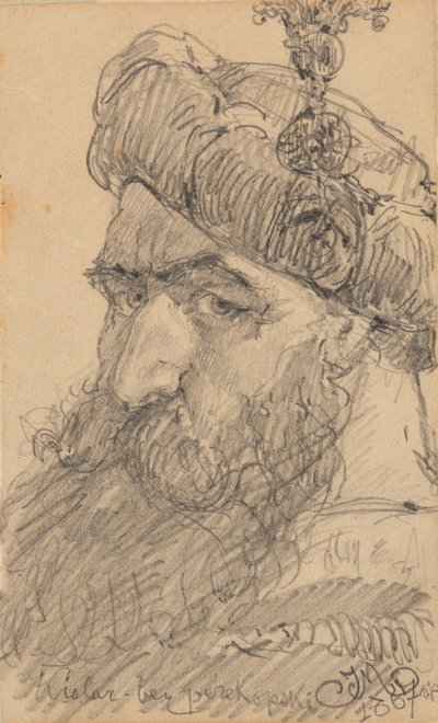 Recto: Kopf eines bärtigen Mannes mit Hut, betend von Jan Matejko