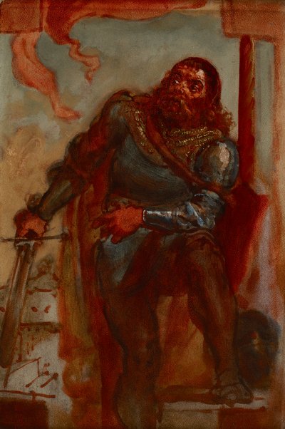 Skizze zum Gemälde "Wacław Wilczek während der Verteidigung des Benediktinerklosters in Trzebicach in Mähren 1468 gegen Matthias Corvinus" von Jan Matejko