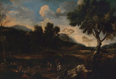 Landschaft mit einem Kampf zwischen zwei Widdern, ca. 1640 von Jan Miel
