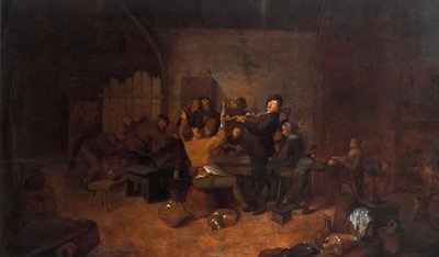 Bauern in einem Gasthaus. Eine fröhliche niederländische Gesellschaft trinkt und singt in einer Taverne. Gemälde von Jan Miense Molenaer (ca. 1610-1668). 17. Jahrhundert. Galleria degli Uffizi, Florenz, Italien von Jan Miense Molenaer