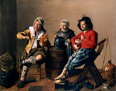 Zwei Jungen und ein Mädchen machen Musik von Jan Molenaer von Jan Miense Molenaer