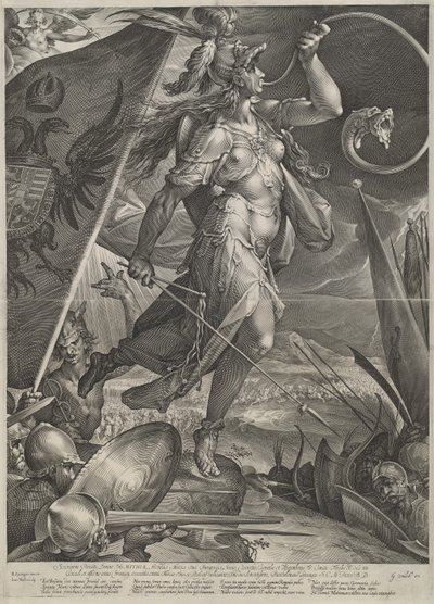 Bellona führt die kaiserlichen Armeen gegen die Türken von Jan Muller after Bartholomaeus Spranger
