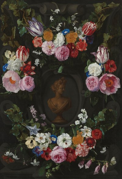 Kartusche verziert mit Girlanden und Blumensträußen von Jan Philip van Thielen