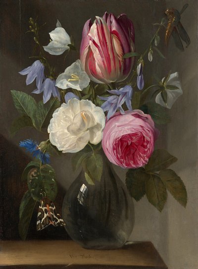 Rosen und eine Tulpe in einer Glasvase, ca. 1650-1660 von Jan Philips van Thielen