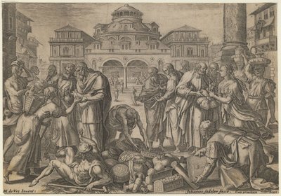 Die Apostel verteilen das Geld an die Bedürftigen, ca. 1600 von Jan Sadeler