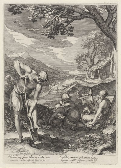 Adam und Eva bei der Arbeit außerhalb des Paradieses von Jan Saenredam