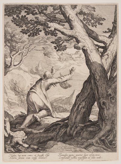Elisa erhält den Mantel von Elija, aus Vier Szenen aus dem Leben der Propheten, Jesaja, Ahaja und Elisa von Jan Saenredam