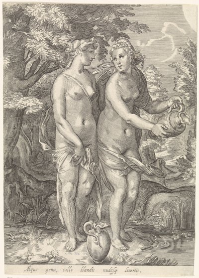 Zwei von Dianas Nymphen an einem Bach von Jan Saenredam