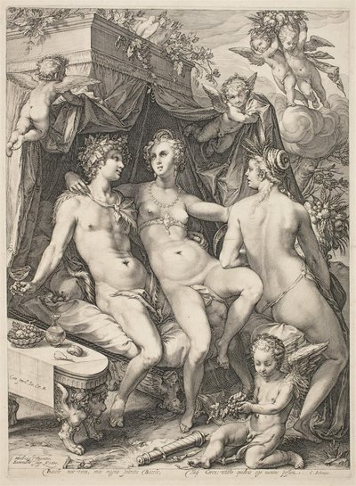 Venus auf einer Couch zwischen Bacchus und Ceres von Jan Saenredam