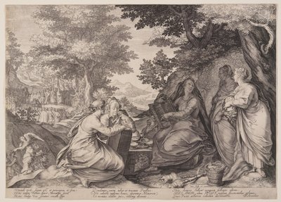 Kluge Jungfrauen versammelt in einer Landschaft vor der Predigt des Täufers, aus Gleichnis von den klugen und törichten Jungfrauen von Jan Saenredam