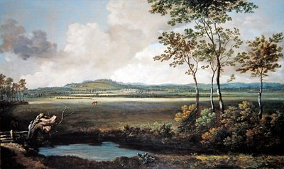 Weite Landschaft mit einem Bach und grasenden Pferden von Jan Siberechts