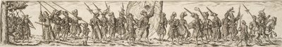 Soldatenzug, in der Mitte ein Fahnenträger von Jan Theodor de Bry