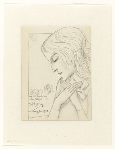 Junges Mädchen in Meditation, ein Kreuz umfassend von Jan Toorop