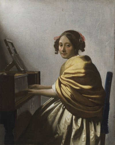 Eine junge Frau, die an einem Virginal sitzt, ca. 1670 von Jan Vermeer van Delft