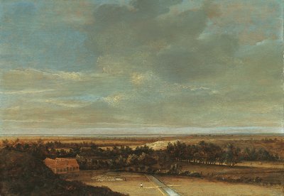 Weitläufige Dünenlandschaft mit einem Bauernhaus und einem Bleichplatz von Jan Vermeer van Haarlem