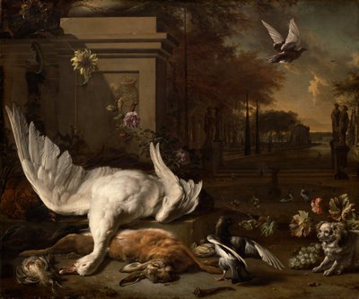 Stillleben mit Schwan und Wild vor einem Landgut, um 1685 von Jan Baptist Weenix