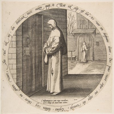 Vergeblich bettelt man an der Tür des Tauben, aus Zwölf flämische Sprichwörter, ca. 1568 von Jan Wierix