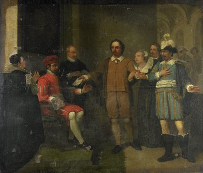 Jacob Simonsz de Rijk überzeugt den spanischen Generalgouverneur Requesens, Marnix van Sint Aldegonde freizulassen, 1575 von Jan Willem Pieneman