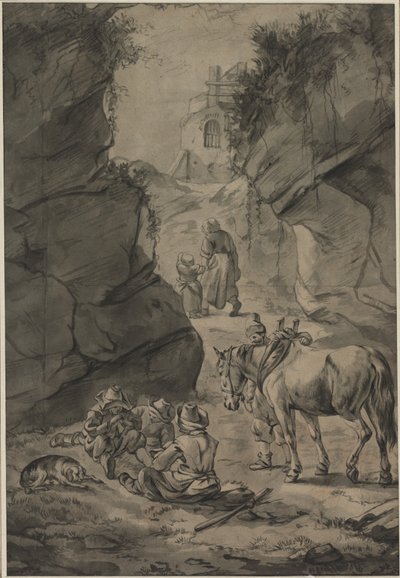 Bauern in einer felsigen Landschaft von Jan Wouwerman