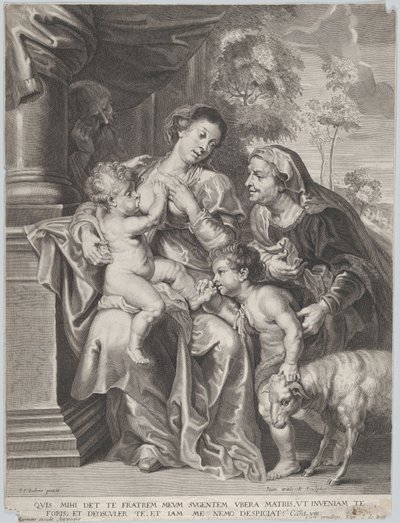 Die Heilige Familie mit Elisabeth und dem kleinen Johannes dem Täufer, die Jungfrau stillt das Christuskind, ca. 1635-42 von Jan Witdoek