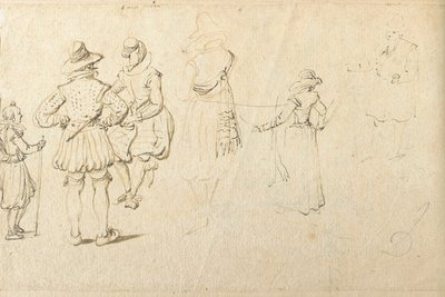 Fünf Figuren von hinten gesehen und eine weitere Figur von Jan the Elder Brueghel