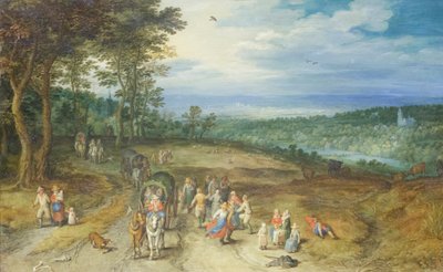 Landschaft mit Reisenden und Bauern auf einem Weg von Jan the Elder Brueghel