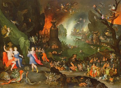 Orpheus mit einer Harfe spielt für Pluto und Persephone in der Unterwelt von Jan the Elder Brueghel
