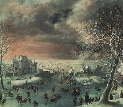 Eine Winterlandschaft mit Figuren auf dem Eis von Jan the Elder Griffier