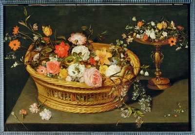 Ein Korb mit Blumen und ein vergoldeter Silberbecher von Jan the Younger Brueghel