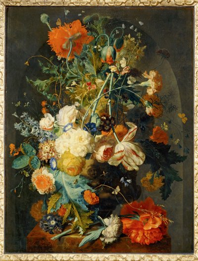 Blumenvase in einer Nische von Jan van (follower of) Huysum