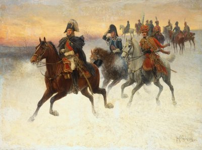 Marschall Ney und Napoleon und ihre Truppen während des Russlandfeldzugs von Jan van Chelminski