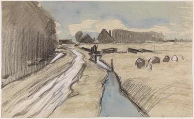 Landschaft mit einem Weg entlang eines Grabens von Jan van Essen