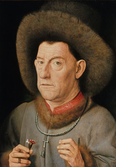 Porträt eines Mannes mit Nelke und dem Orden des Heiligen Antonius von Jan van Eyck